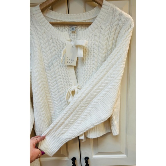 A New Day Cream Cable Knit Bow Tie Front Cardigan Sweater XXL‎ - Picture 7 of 8